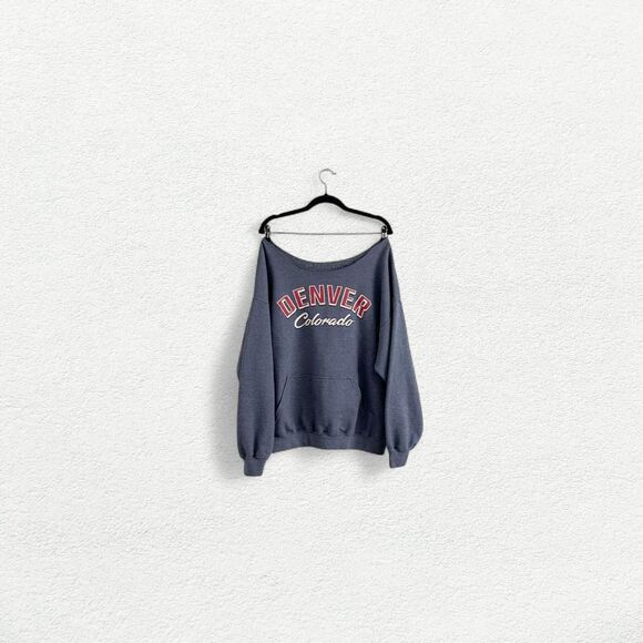 Denver Colorado Oversized Off the Shoulder Sweatshirt in Blue - Picture 1 of 7